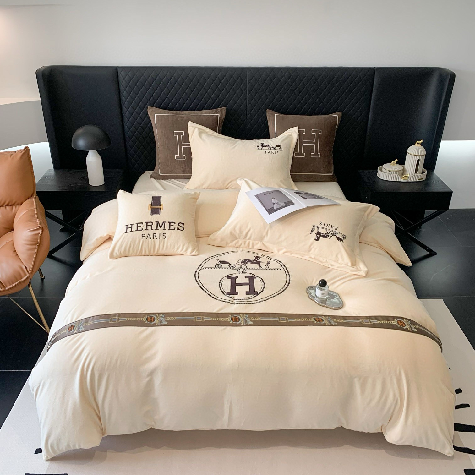 Hermes 에르메스 자수 로고 극세사 침구 세트 1
