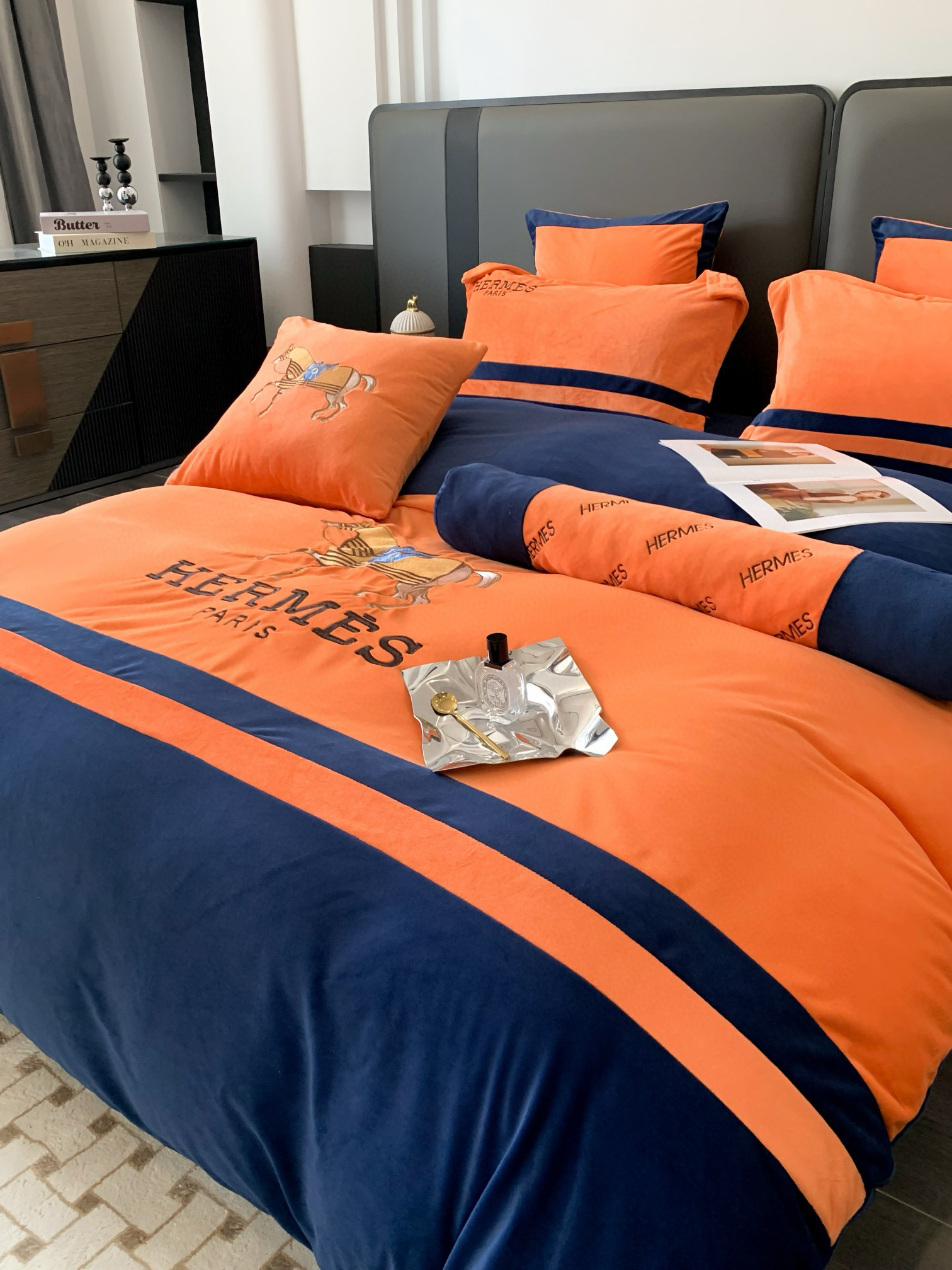 Hermes 에르메스 고중량 극세사 자수 침구 세트 4