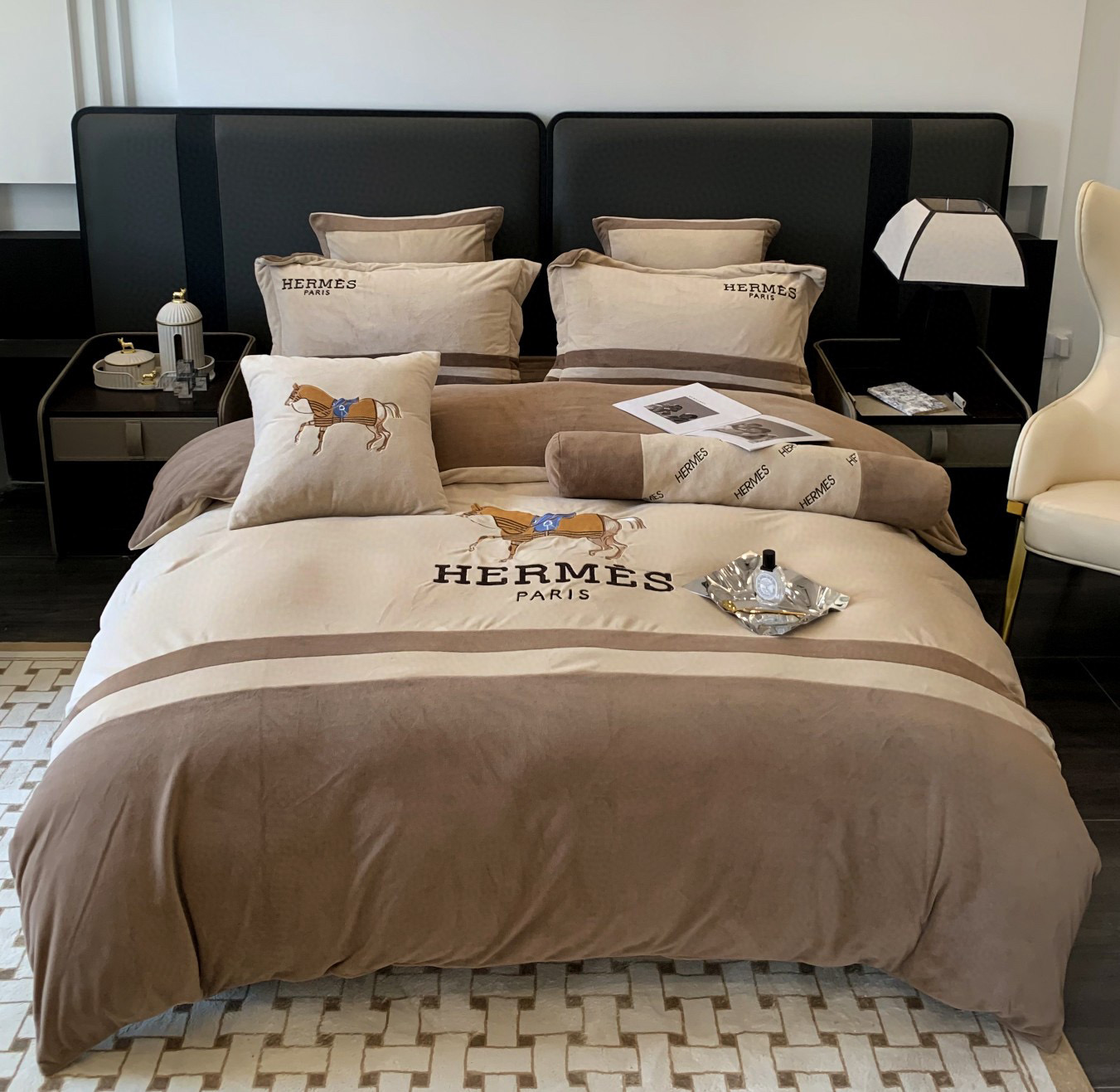 Hermes 에르메스 말 자수 극세사 침구 세트 1