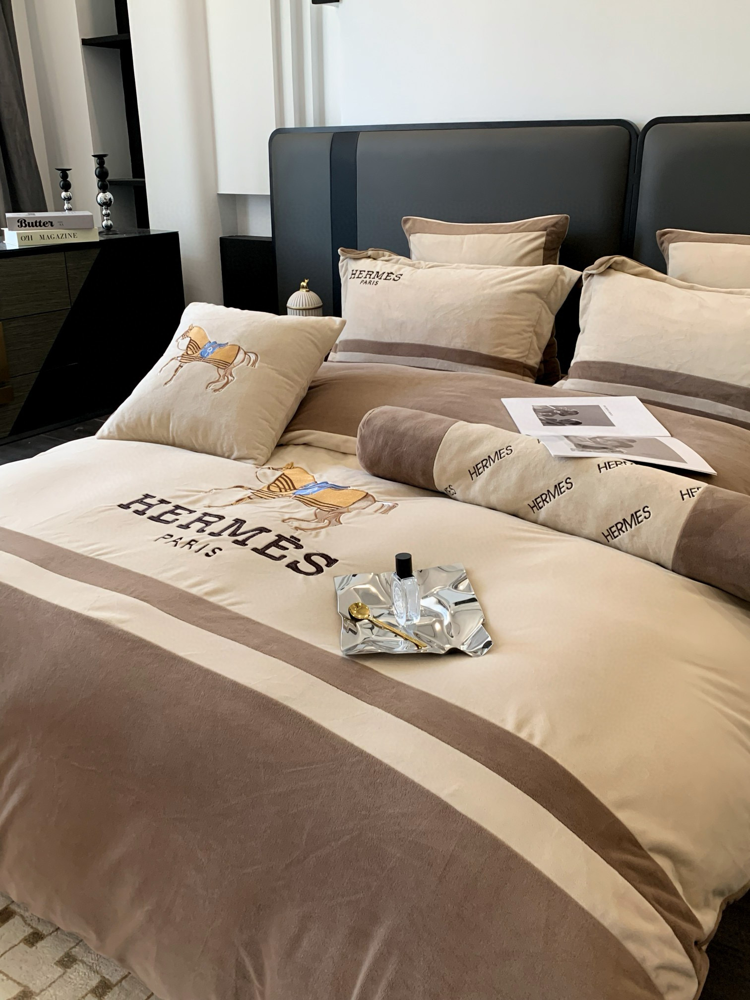 Hermes 에르메스 말 자수 극세사 침구 세트 3