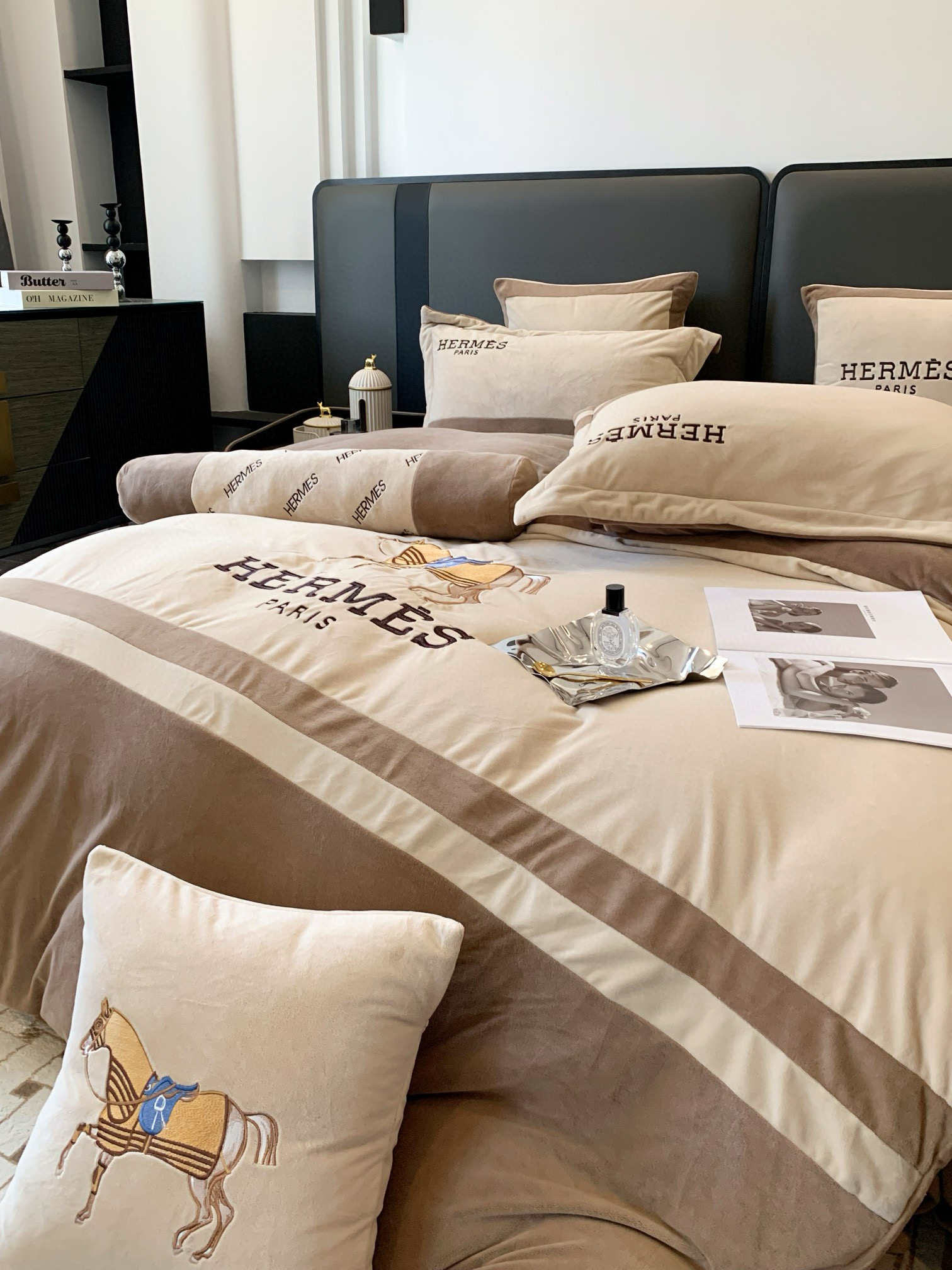 Hermes 에르메스 말 자수 극세사 침구 세트 4