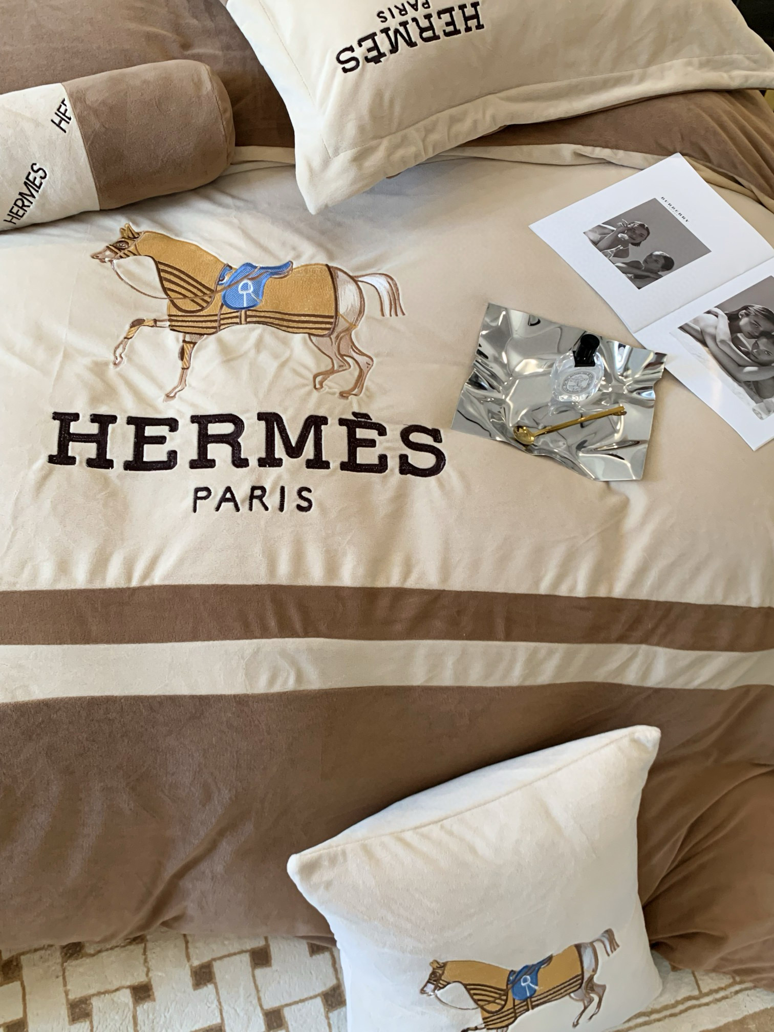 Hermes 에르메스 말 자수 극세사 침구 세트 8