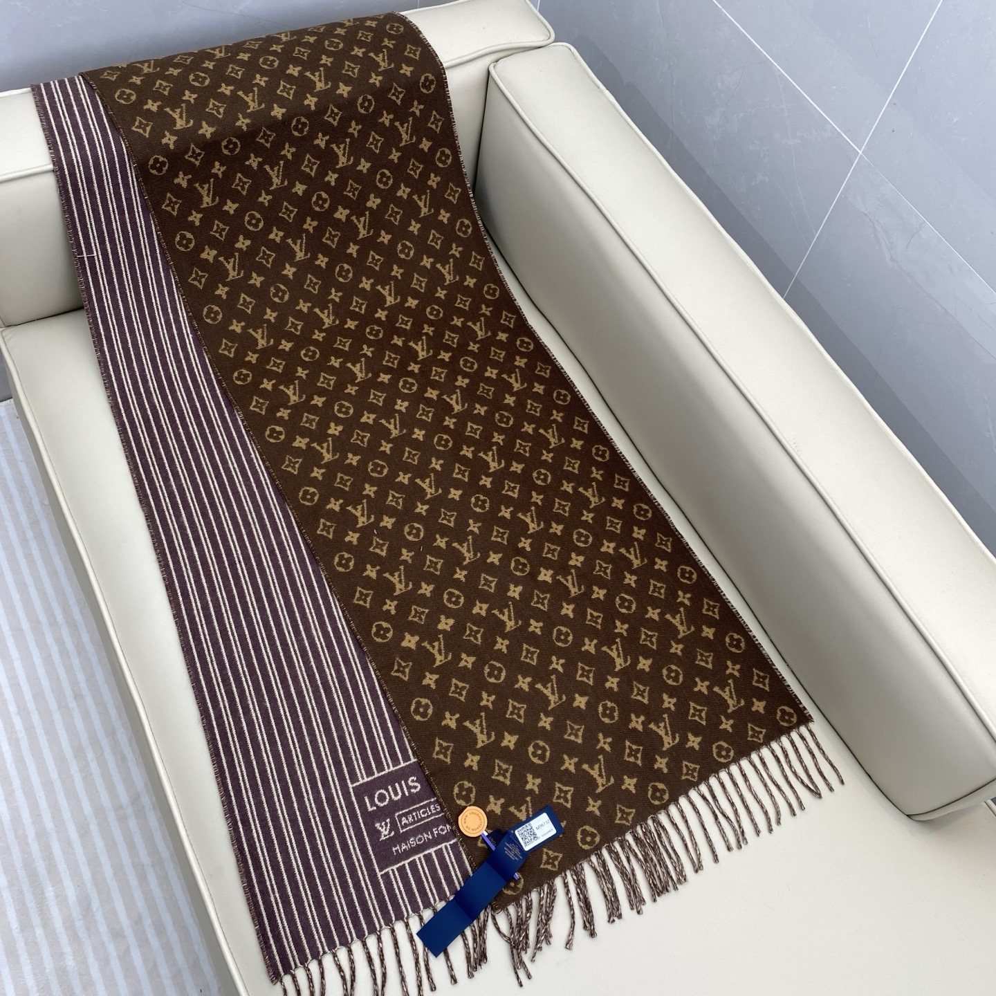 LOUIS VUITTON 루이비통 모노그램 스트라이프 머플러 브라운 7