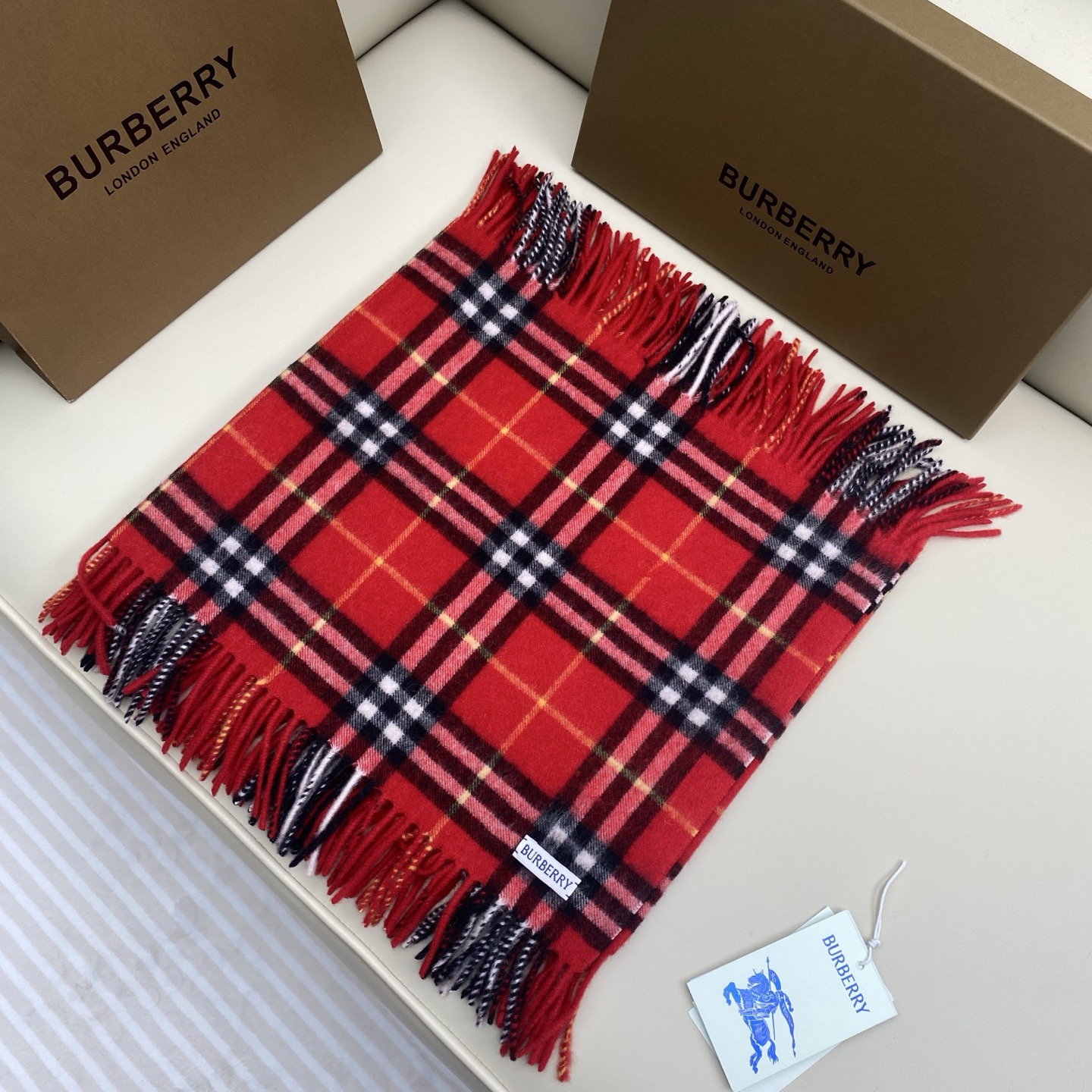 BURBERRY 버버리 체크 패턴 머플러 레드 2