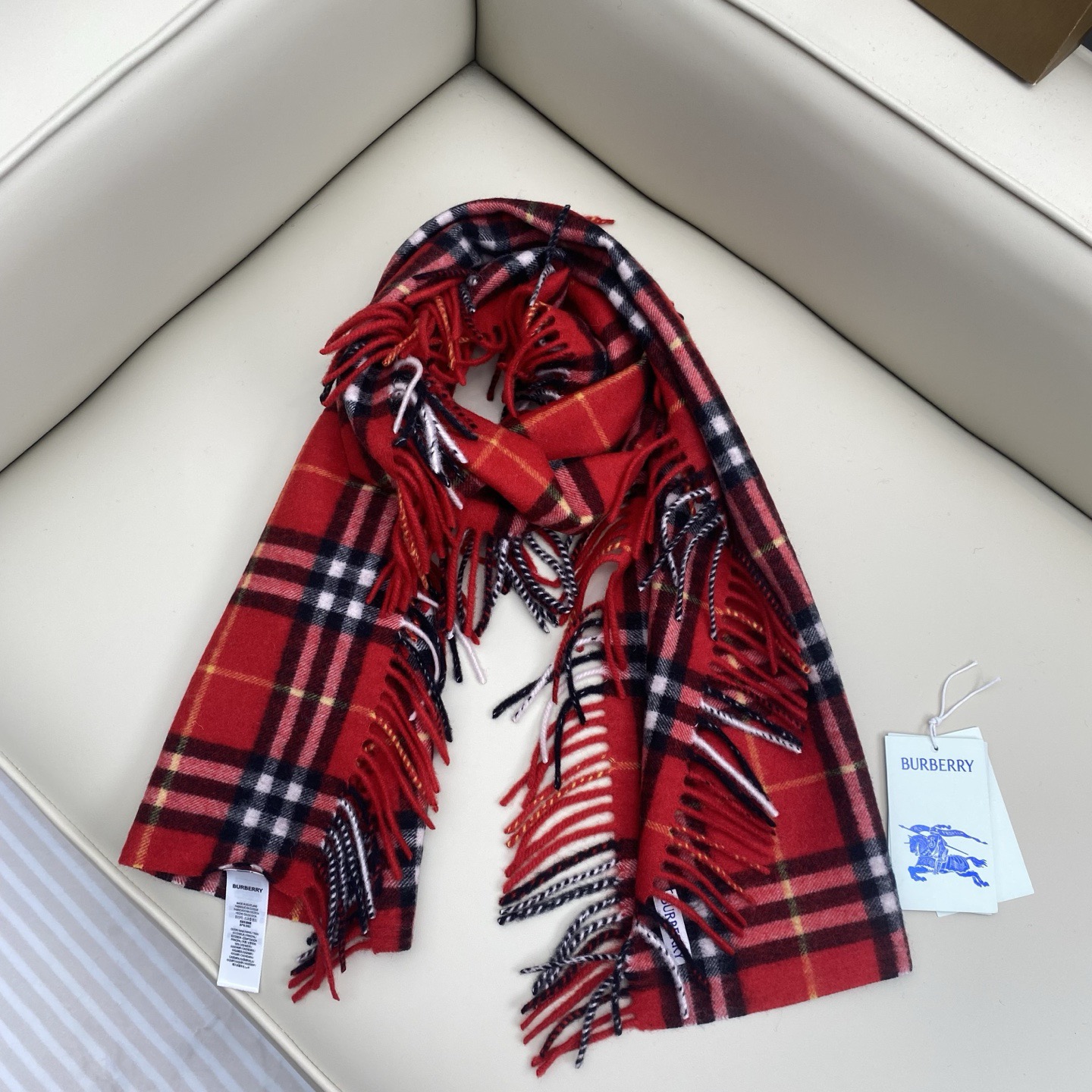 BURBERRY 버버리 체크 패턴 머플러 레드 5