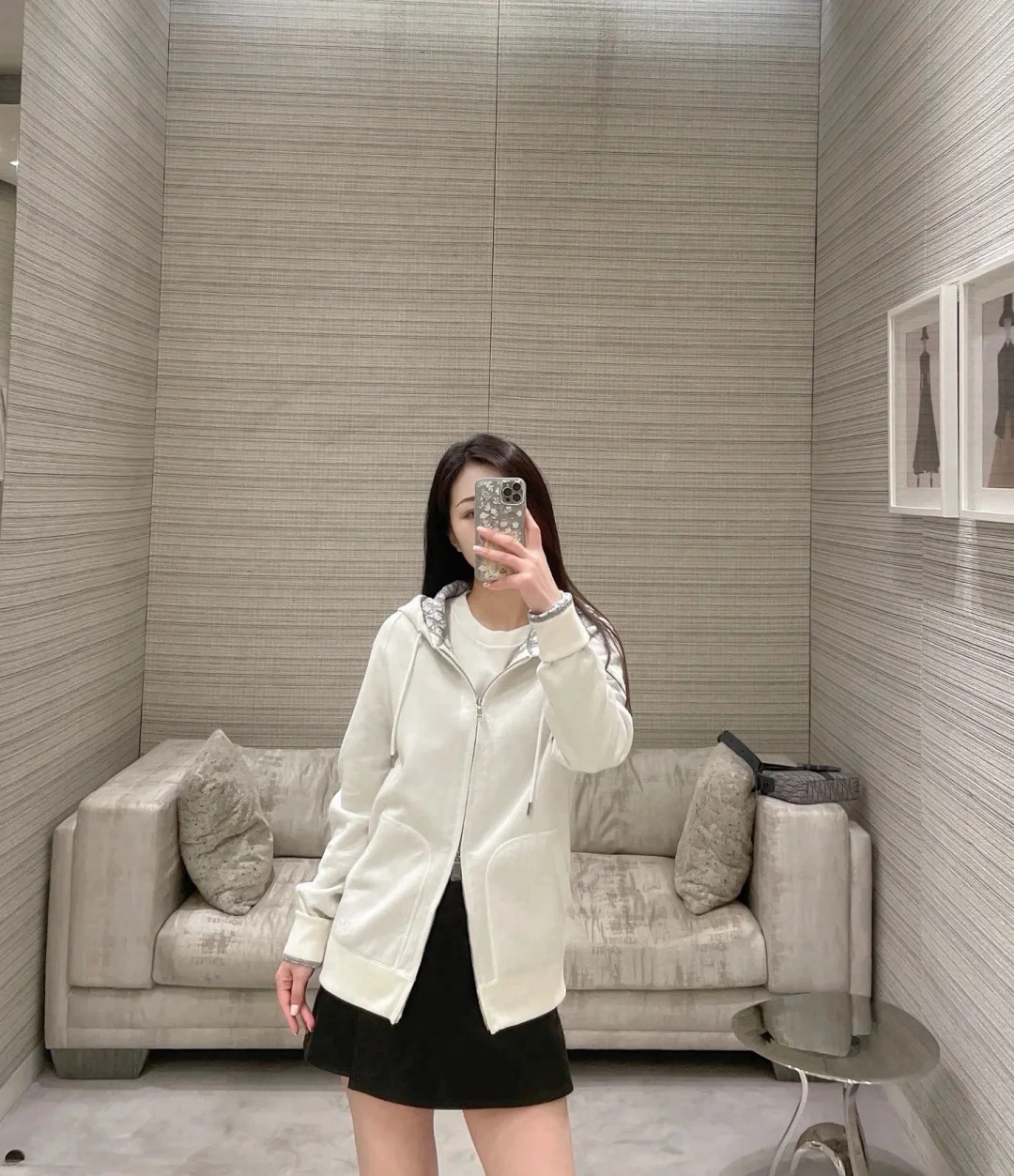 Dior 디올 로고 내피 실크 블렌드 후드 집업 세트 8