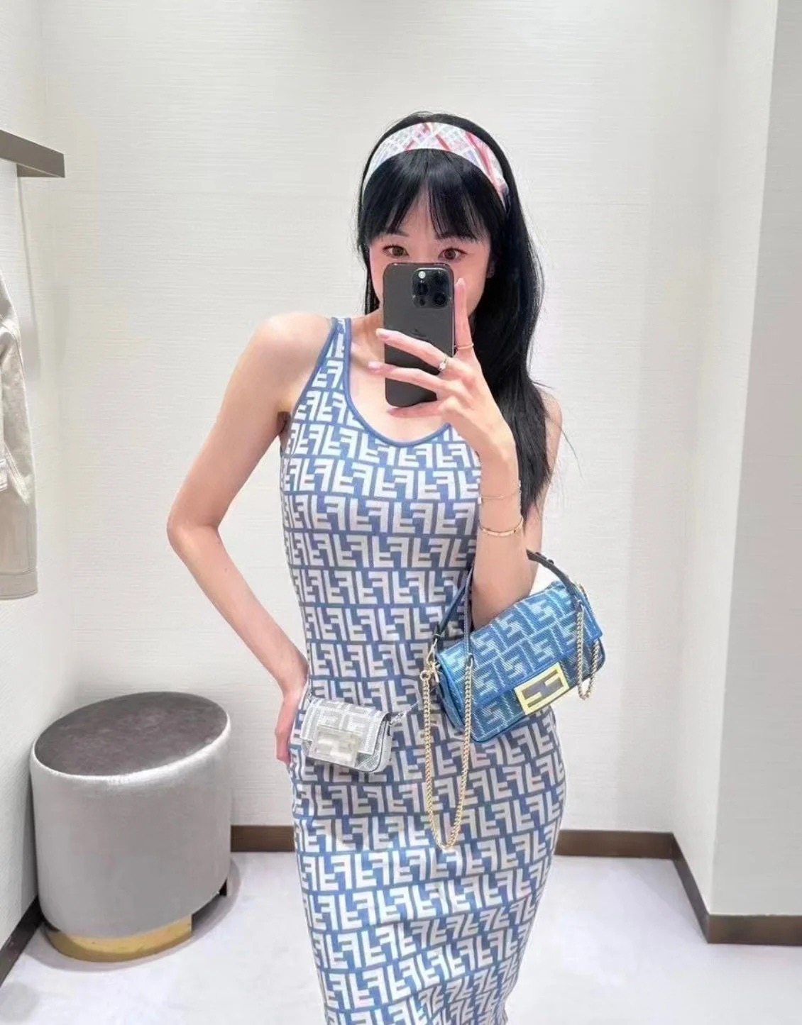 FENDI 펜디 FF 모노그램 니트 슬리브리스 원피스 7