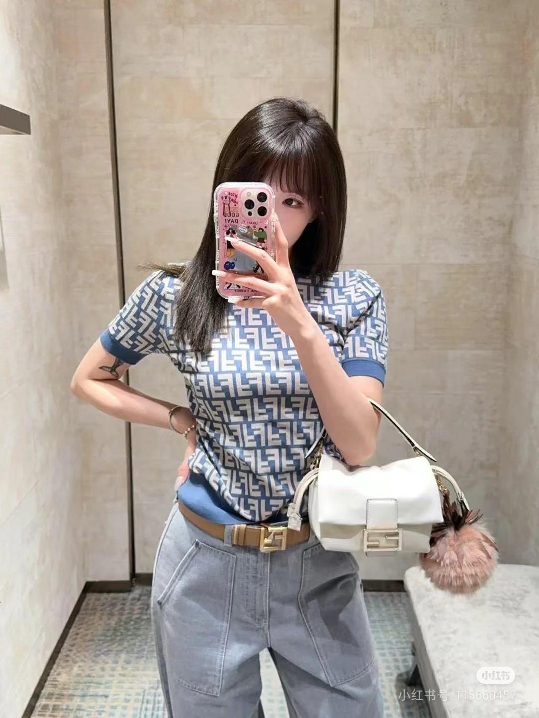 FENDI 펜디 FF 로고 코튼 니트 반팔 스웨터 5