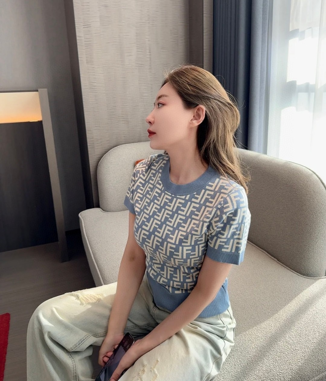 FENDI 펜디 FF 로고 코튼 니트 반팔 스웨터 10