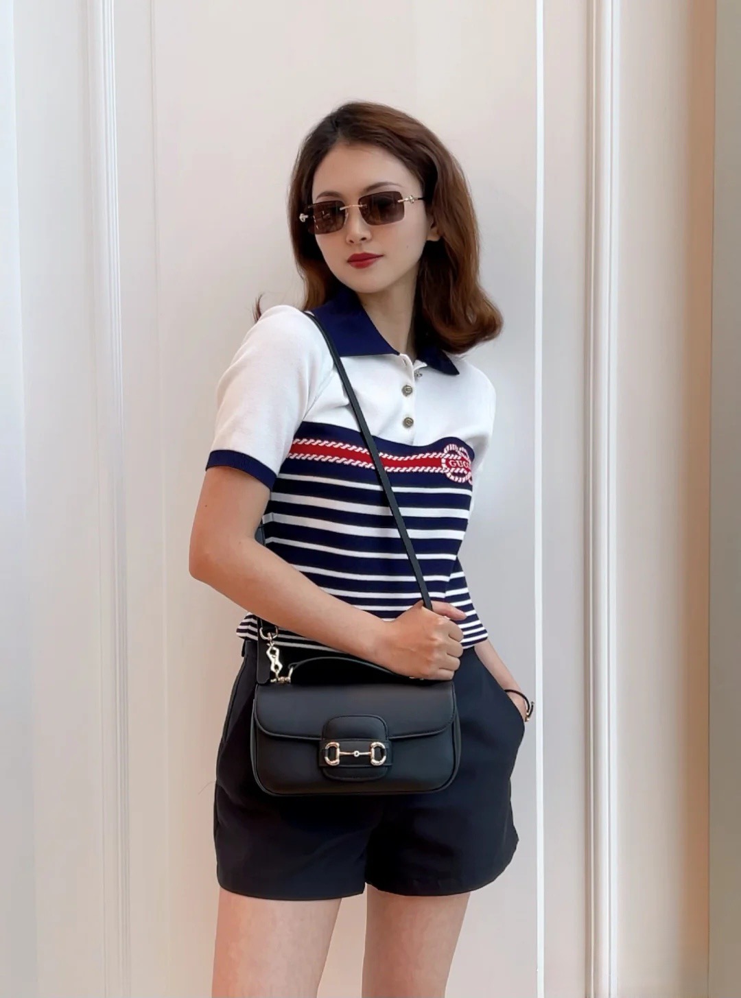 GUCCI 구찌 스트라이프 니트 폴로 반팔 여성용 3