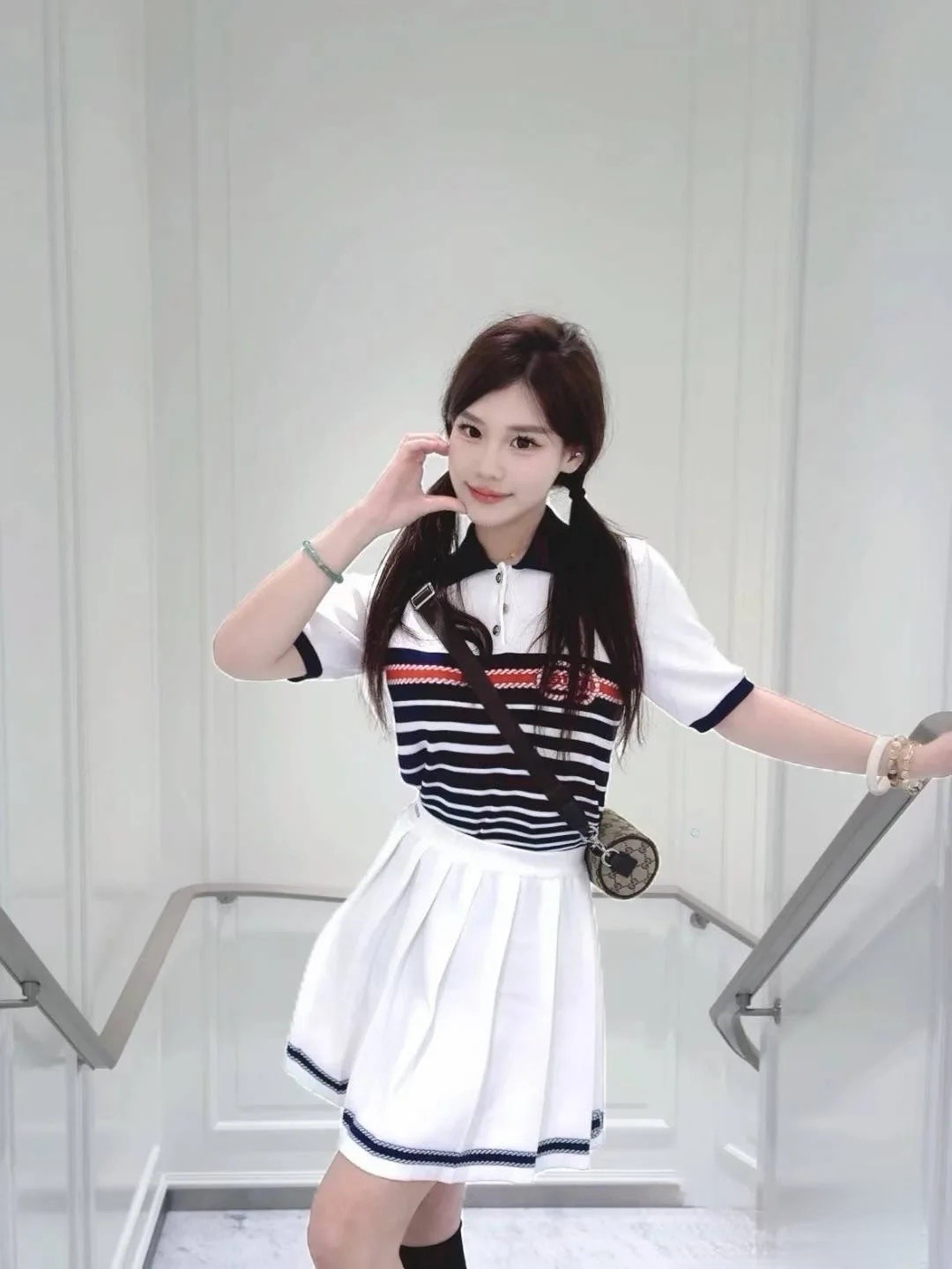 GUCCI 구찌 스트라이프 니트 폴로 반팔 여성용 6