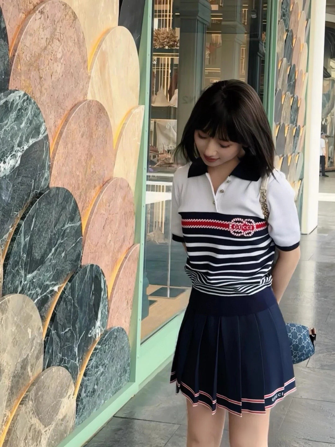 GUCCI 구찌 스트라이프 니트 폴로 반팔 여성용 7