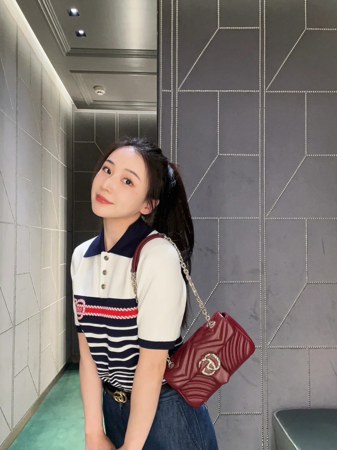 GUCCI 구찌 스트라이프 니트 폴로 반팔 여성용 10