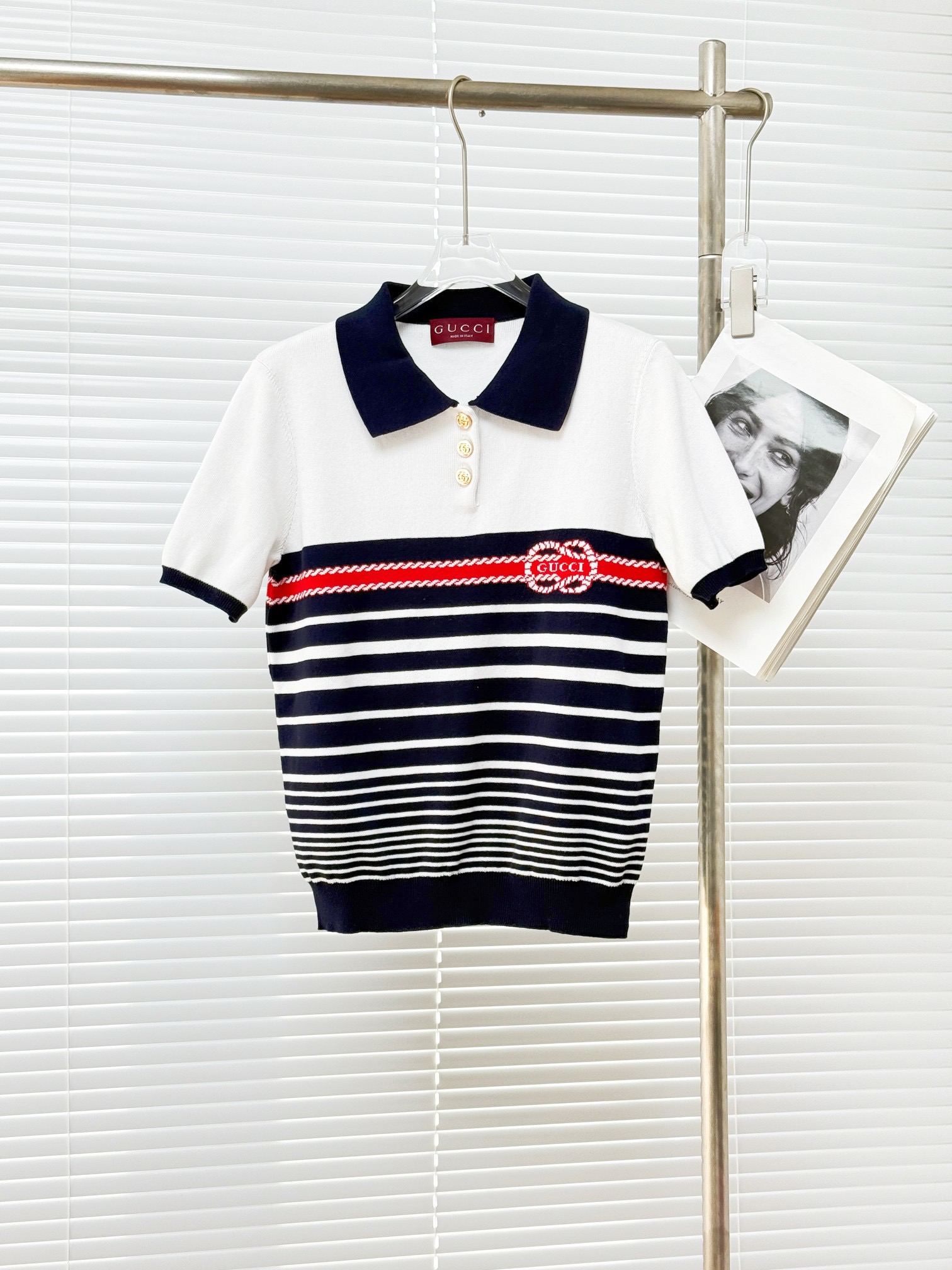 GUCCI 구찌 스트라이프 니트 폴로 반팔 여성용 11