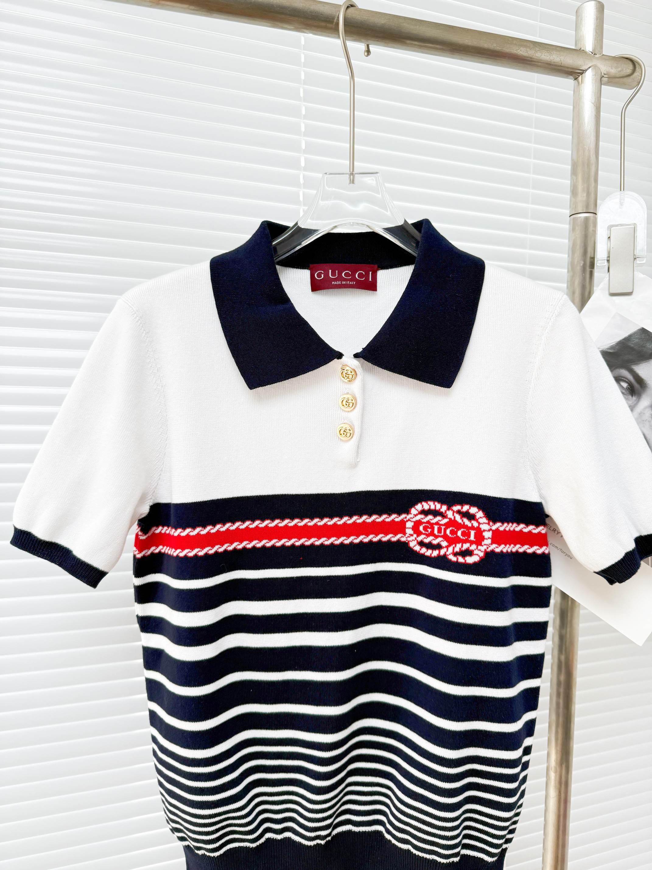 GUCCI 구찌 스트라이프 니트 폴로 반팔 여성용 13