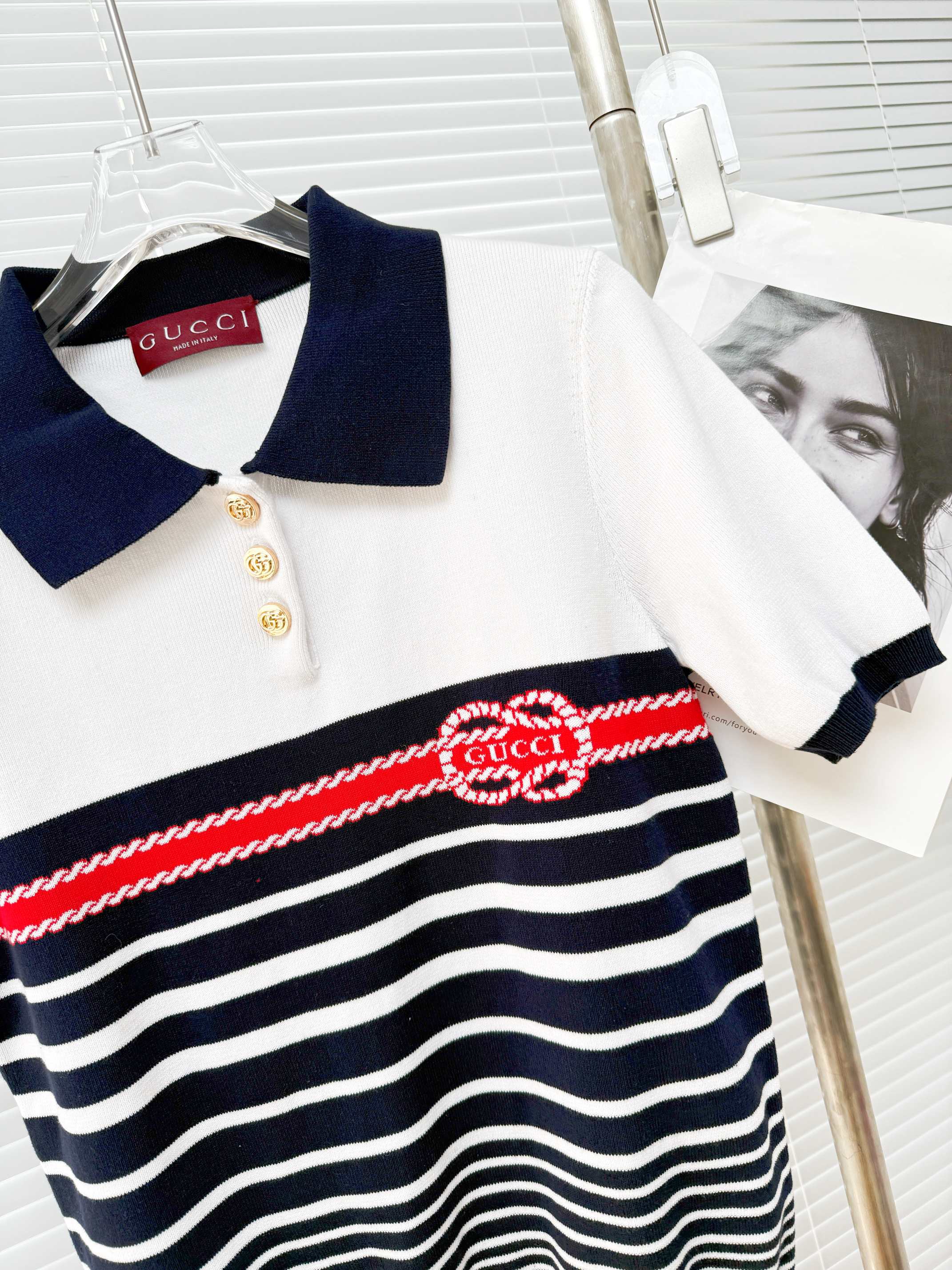 GUCCI 구찌 스트라이프 니트 폴로 반팔 여성용 14