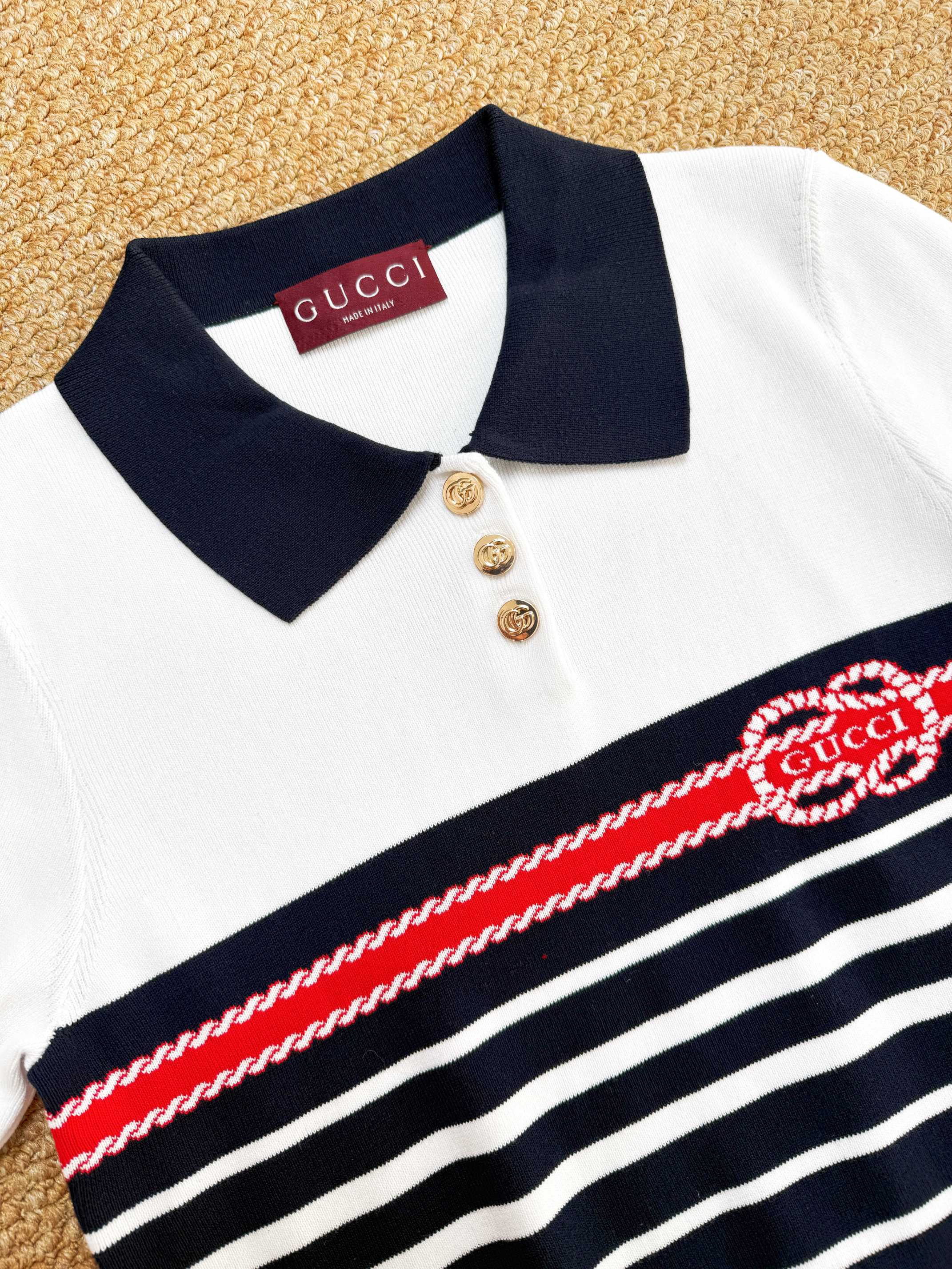 GUCCI 구찌 스트라이프 니트 폴로 반팔 여성용 16