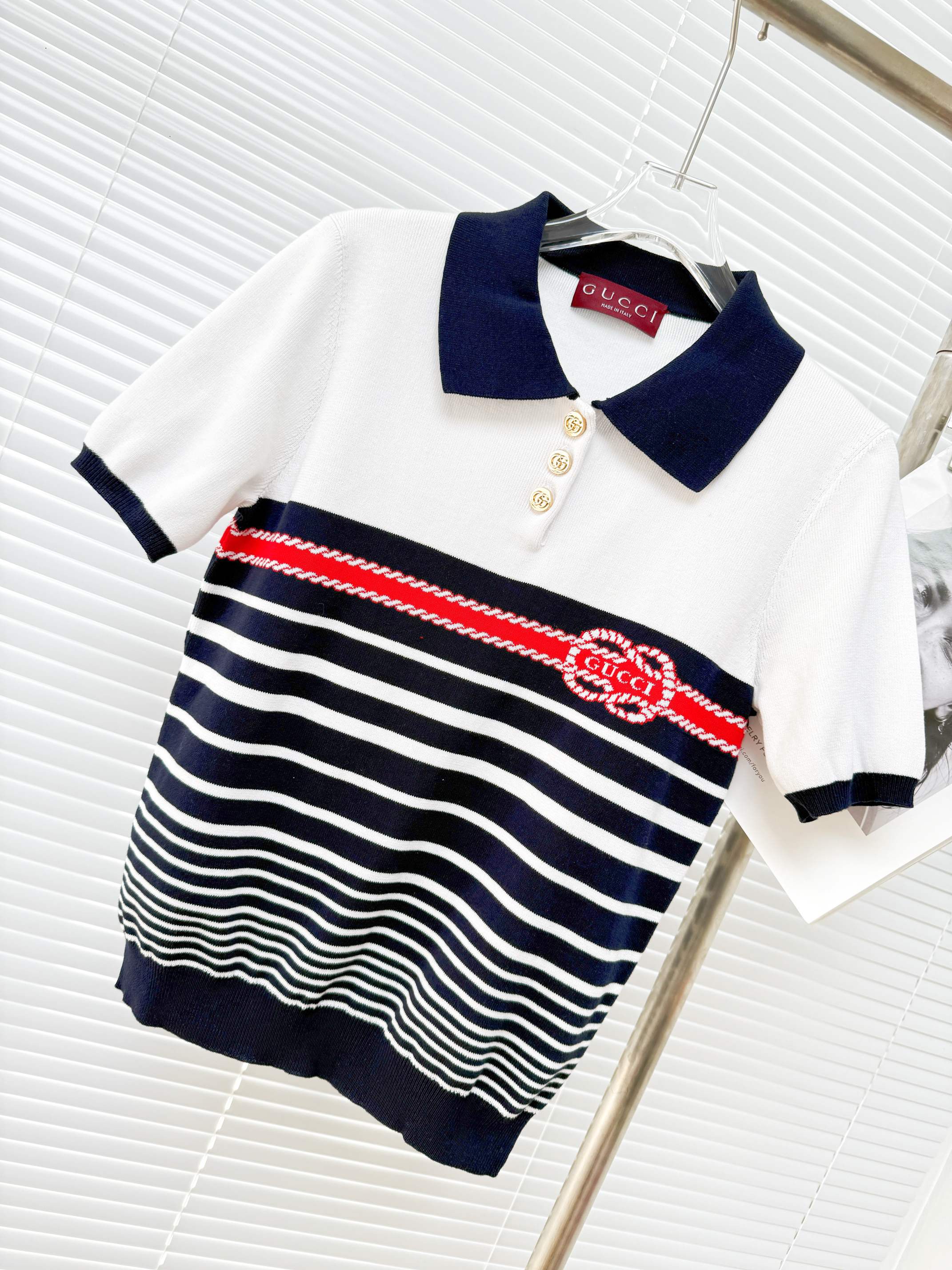 GUCCI 구찌 스트라이프 니트 폴로 반팔 여성용 20