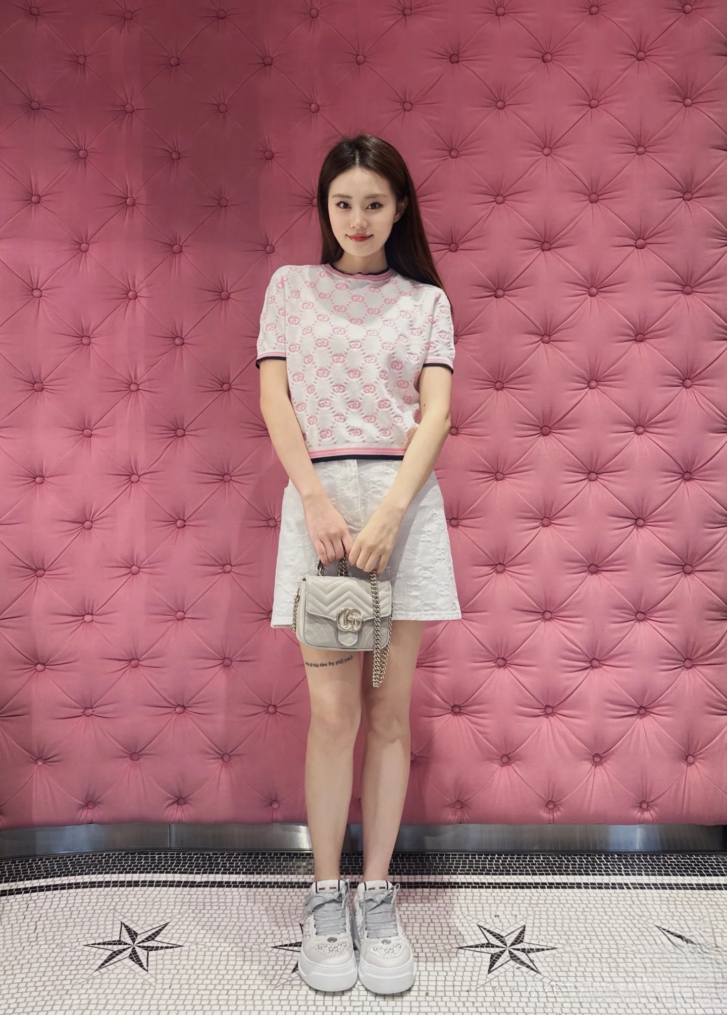 GUCCI 구찌 GG 모노그램 자가드 반팔 니트 탑 2