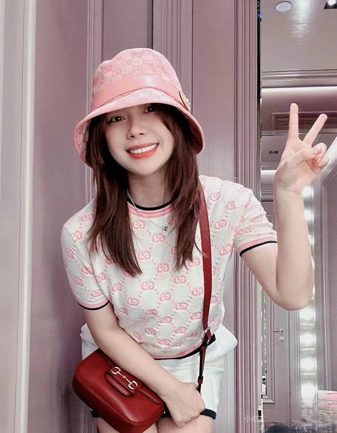 GUCCI 구찌 GG 모노그램 자가드 반팔 니트 탑 4