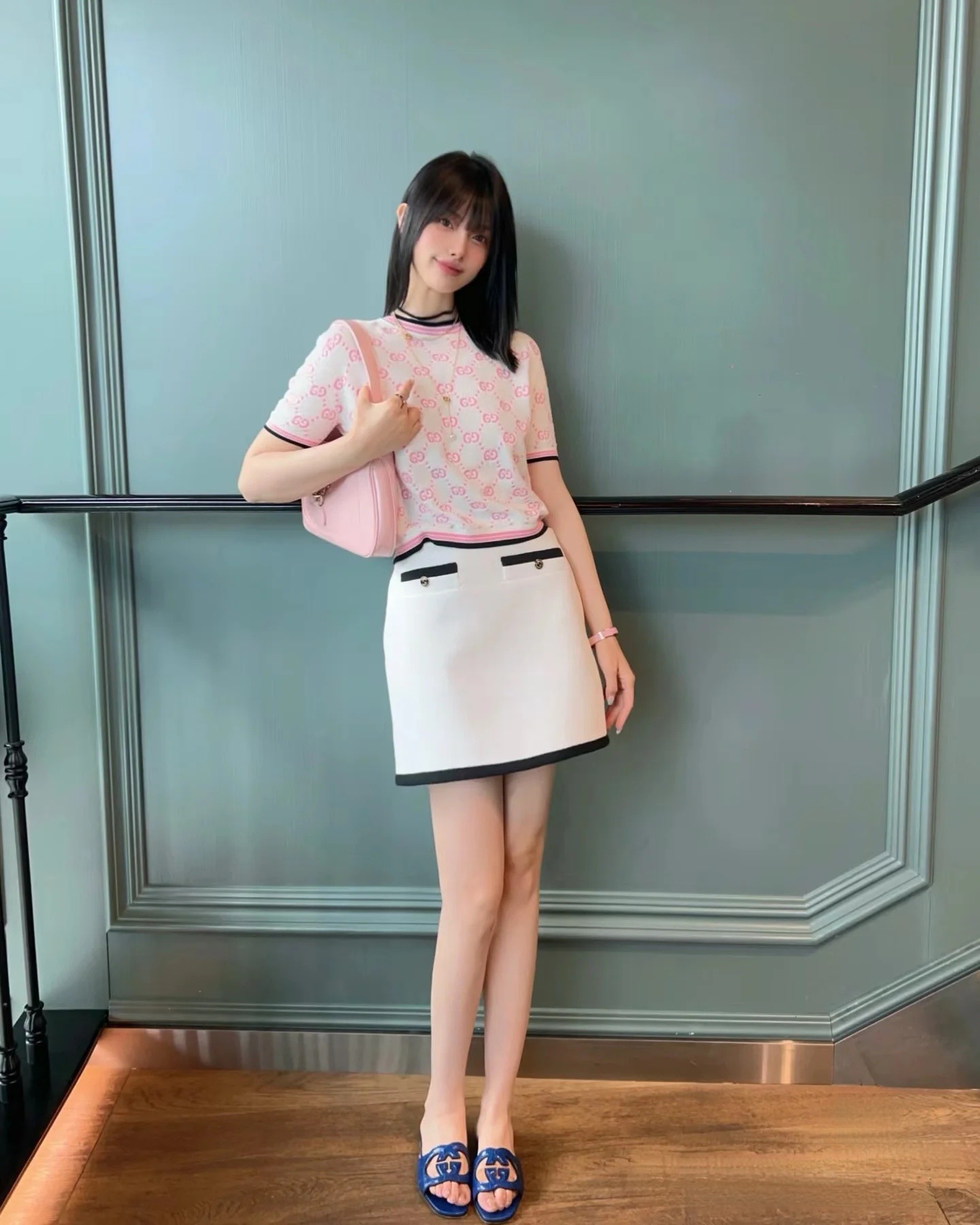 GUCCI 구찌 GG 모노그램 자가드 반팔 니트 탑 6