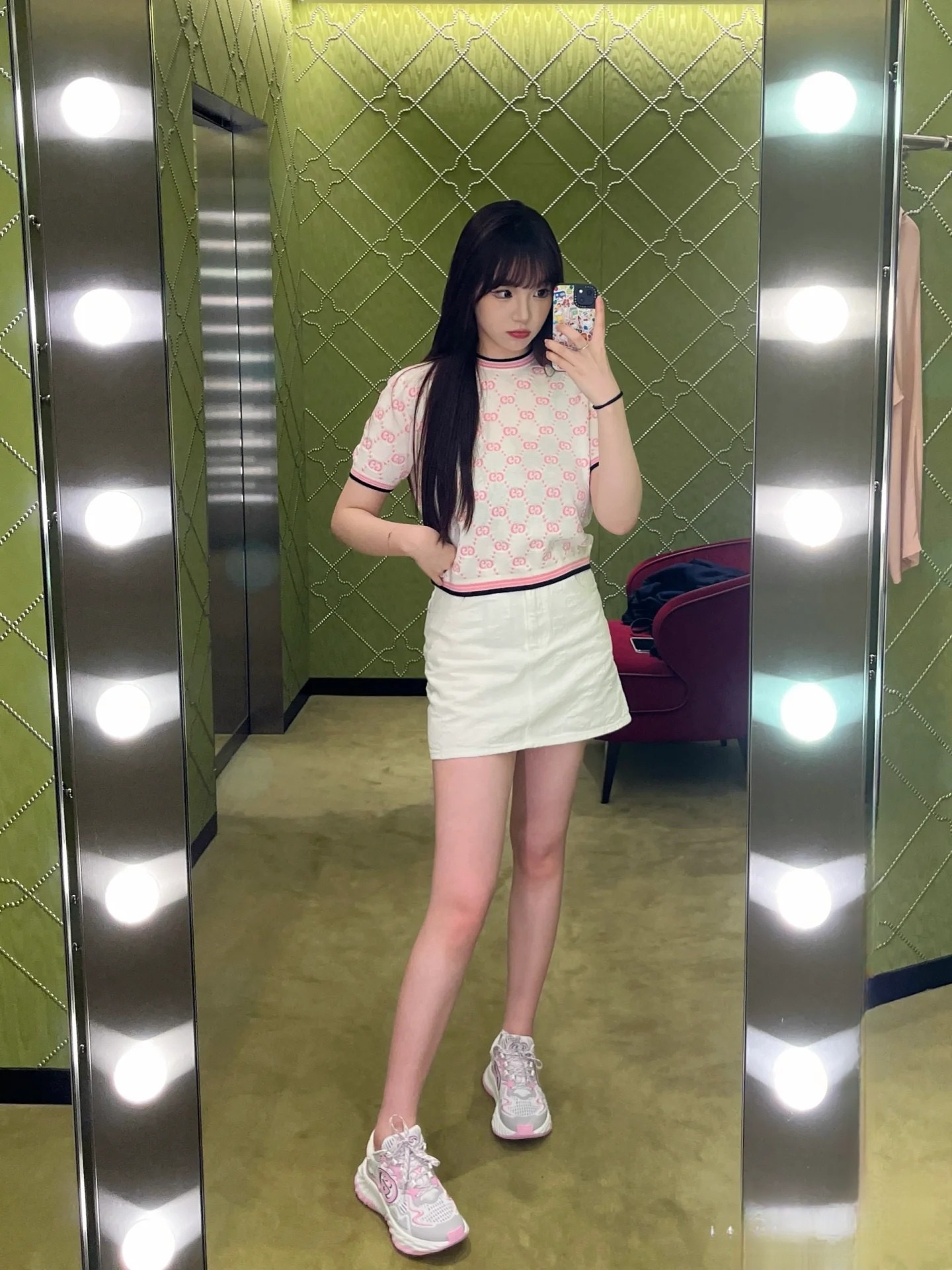 GUCCI 구찌 GG 모노그램 자가드 반팔 니트 탑 9