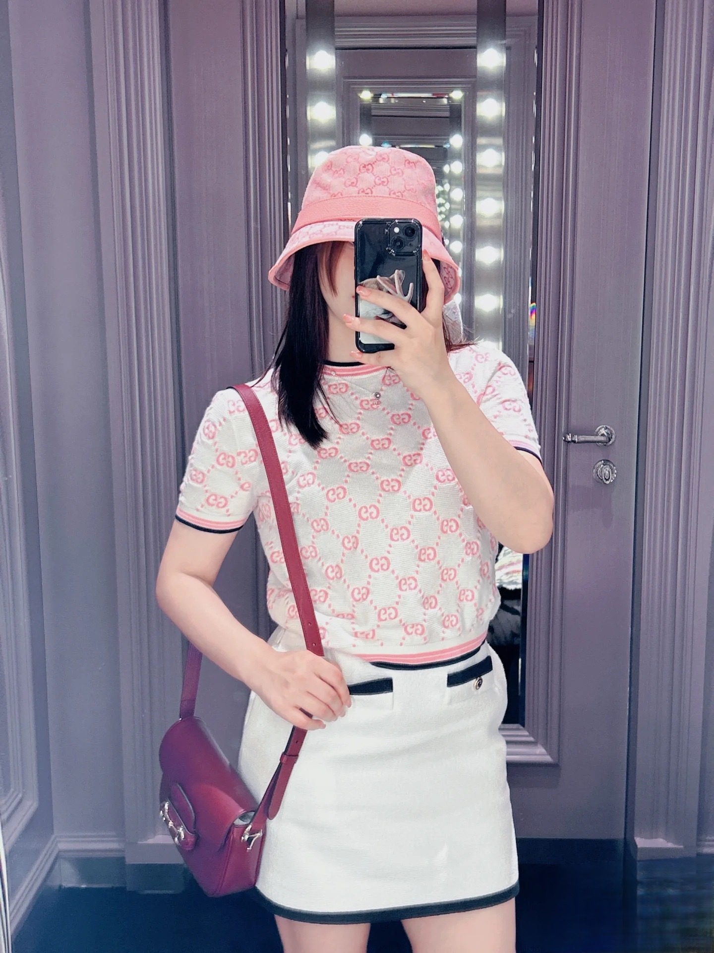 GUCCI 구찌 GG 모노그램 자가드 반팔 니트 탑 10