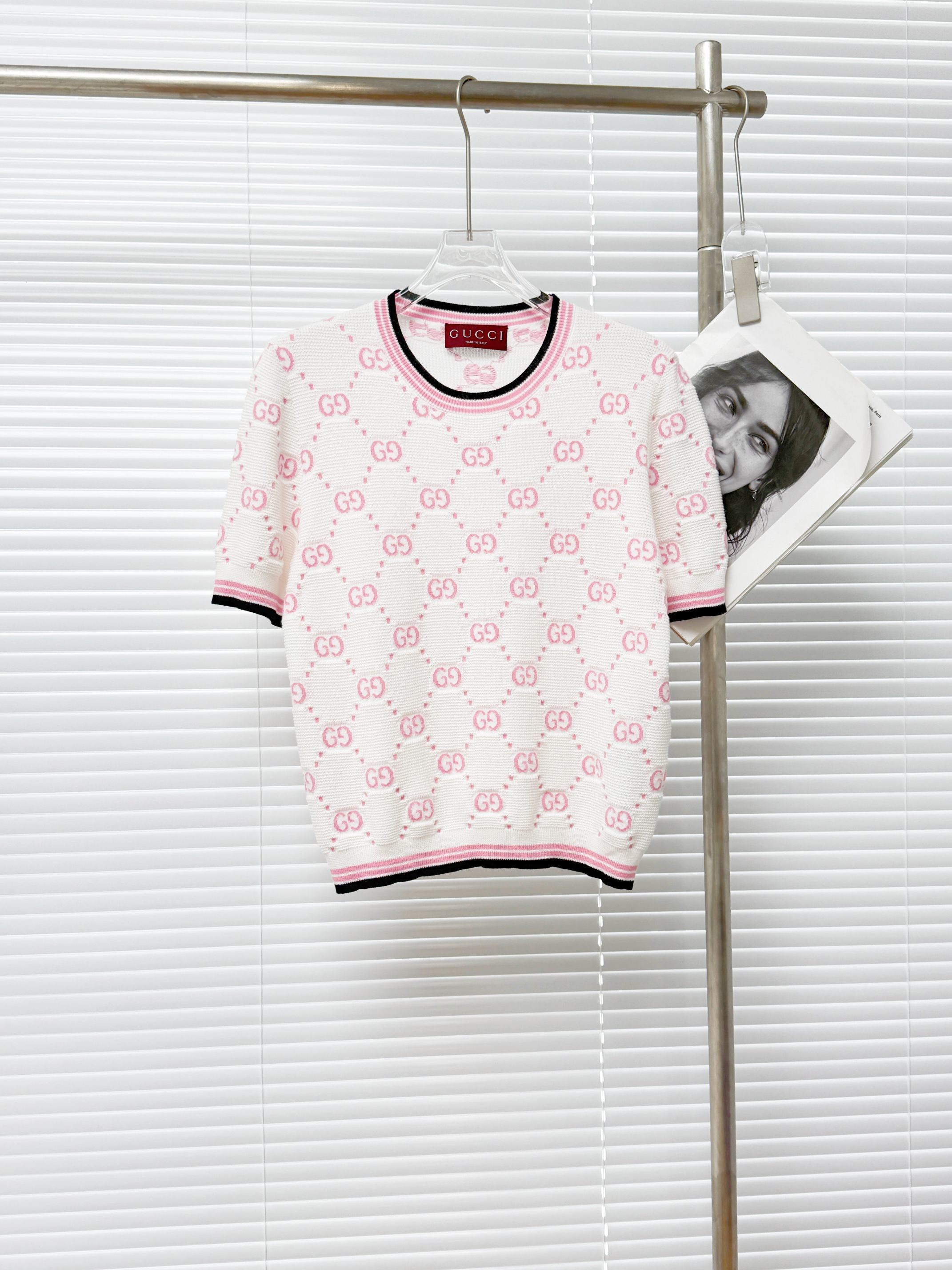 GUCCI 구찌 GG 모노그램 자가드 반팔 니트 탑 11