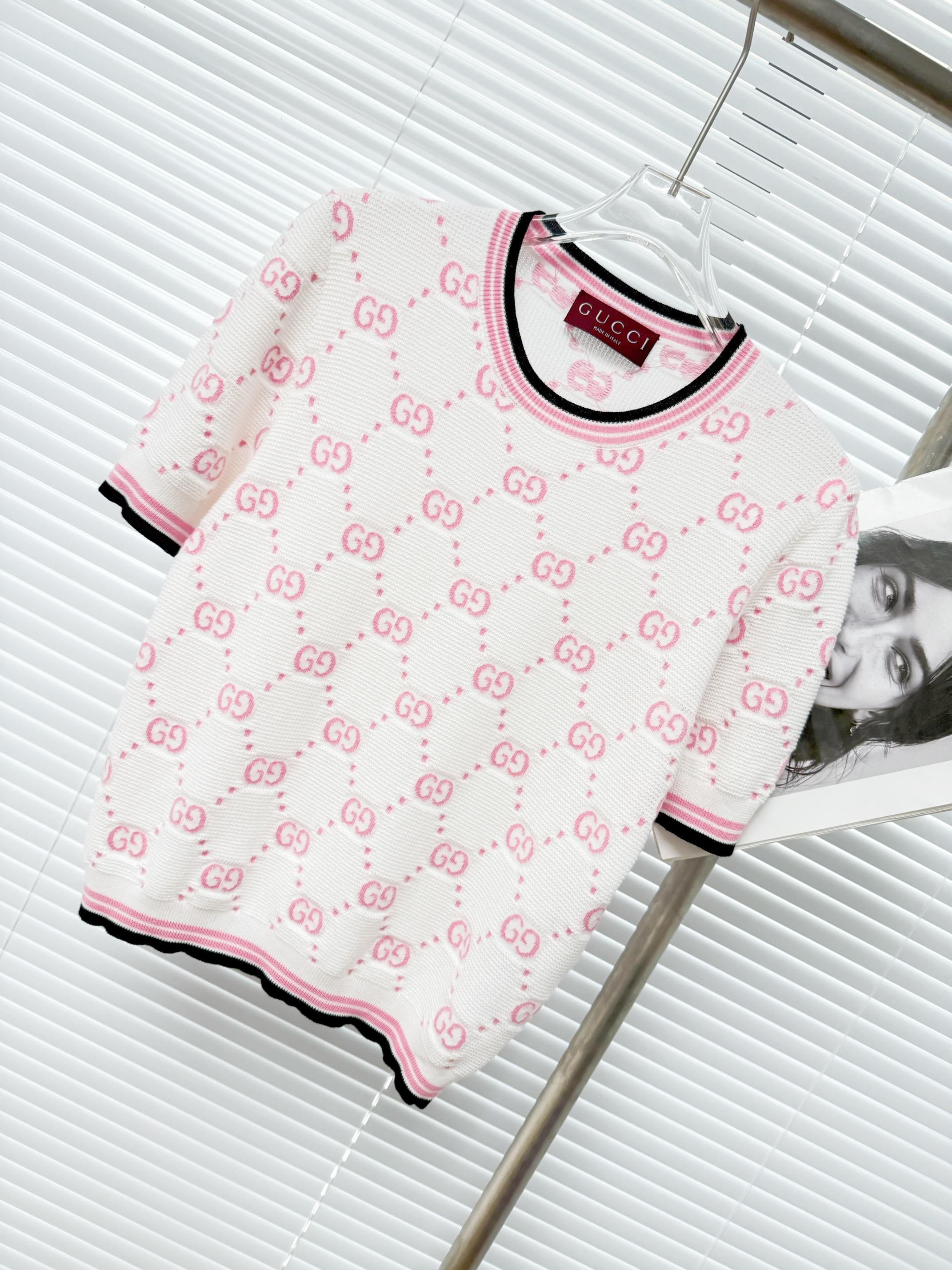 GUCCI 구찌 GG 모노그램 자가드 반팔 니트 탑 19