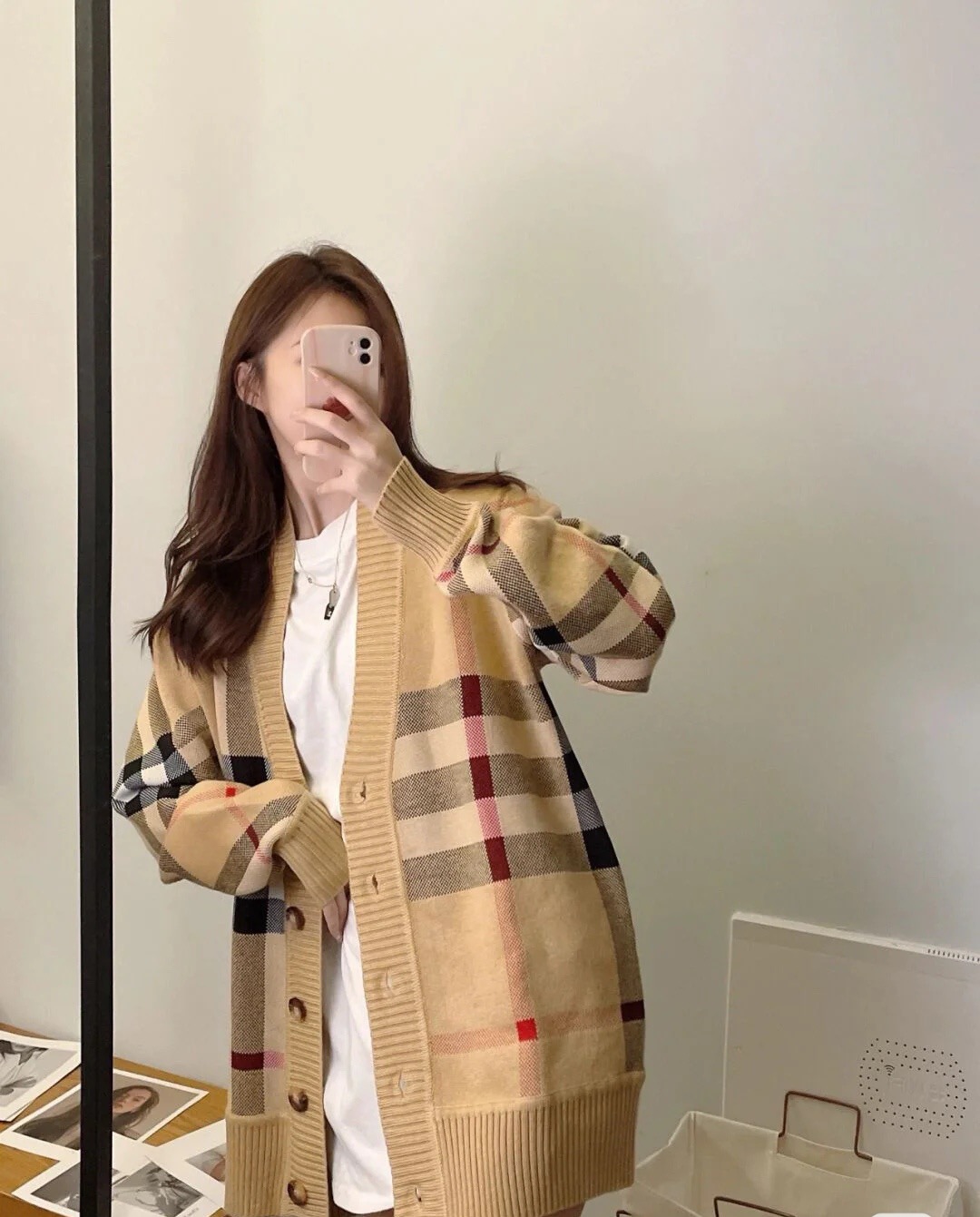 BURBERRY 버버리 체크 패턴 울 블렌드 오버사이즈 가디건 10