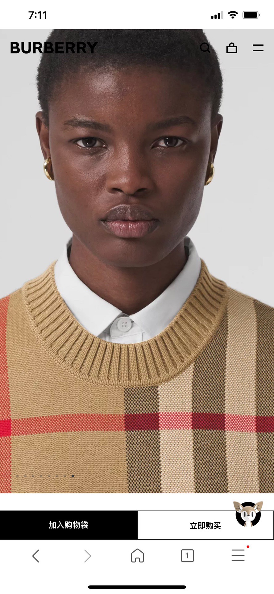 BURBERRY 버버리 클래식 체크 오버핏 라운드 니트 스웨터 8