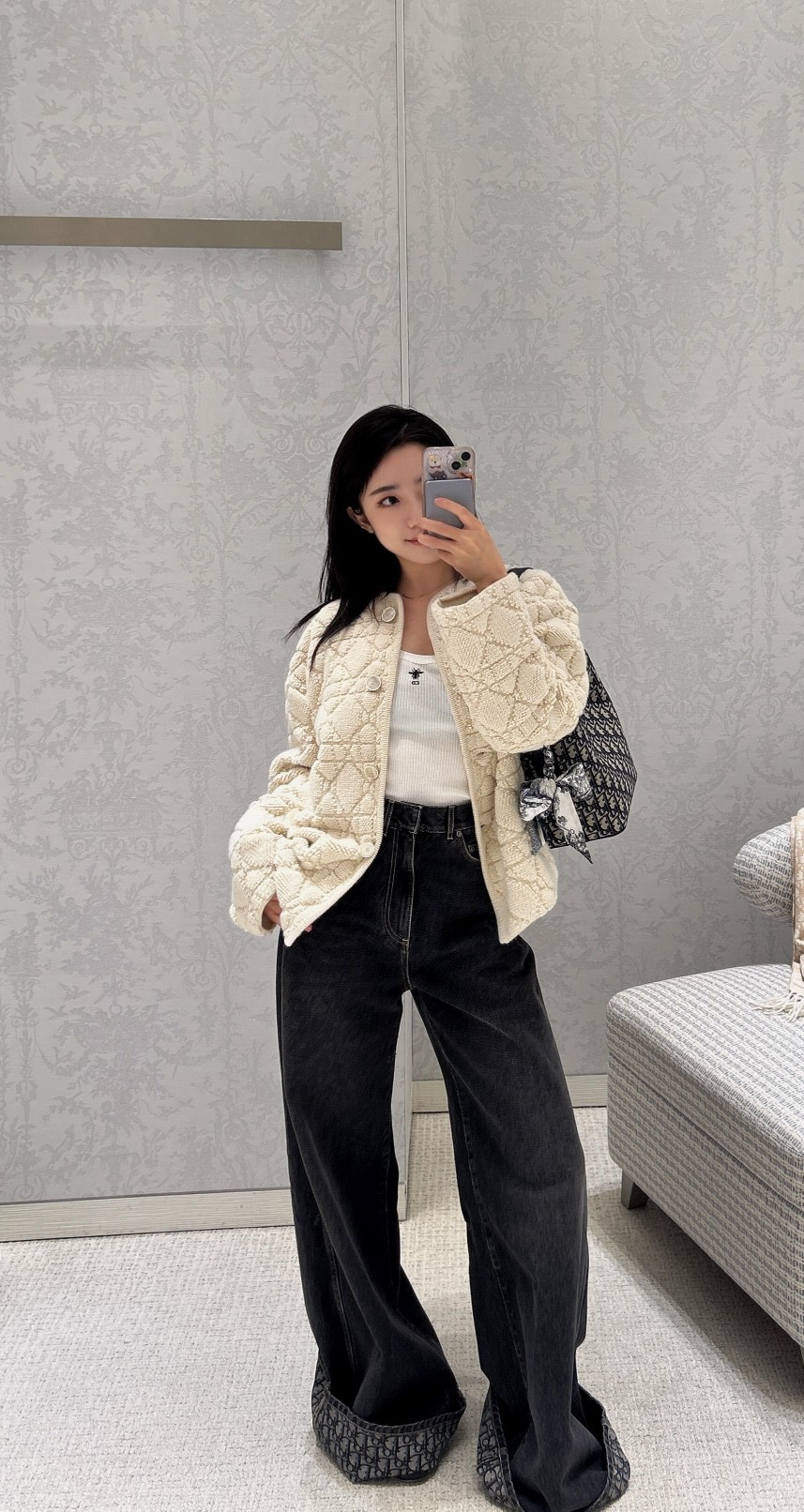 Dior 디올 퀼팅 퍼 라운드넥 가디건 7