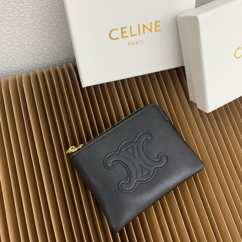Celine Triomphe Smooth Calfskin Zipped Coin & Card Holder 셀린느 트리옹프 스무스 카프스킨 지퍼 코인 카드홀더 10663 13cm