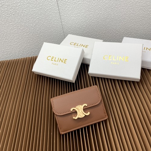 Celine Triomphe Coated Canvas Lambskin Trim Card Holder 셀린느 트리옹프 코팅 캔버스 램스킨 트림 카드홀더 10582 10.5cm