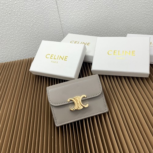 Celine Triomphe Coated Canvas Lambskin Trim Card Holder 셀린느 트리옹프 코팅 캔버스 램스킨 트림 카드홀더 10582 10.5cm