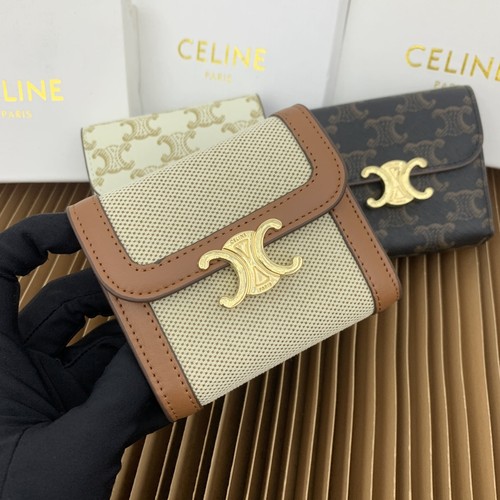 Celine Triomphe Small Wallet in Textile & Calfskin 셀린느 트리옹프 텍스타일 카프스킨 스몰 지갑 66885 10.5cm