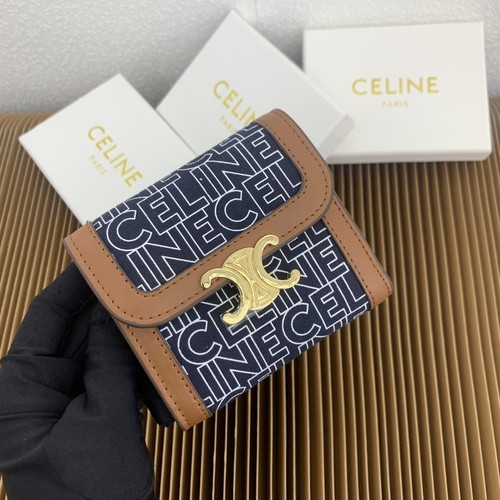 Celine Triomphe Textile Printed Calfskin Trim Small Wallet 셀린느 트리옹프 텍스타일 프린트 카프스킨 트림 스몰 지갑 10782 10.5cm