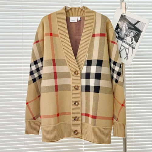 BURBERRY 버버리 체크 패턴 울 블렌드 오버사이즈 가디건
