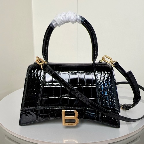 Balenciaga Hourglass Crocodile Embossed 발렌시아가 아워글래스 스몰 크로커다일 엠보 블랙 토트백 23CM