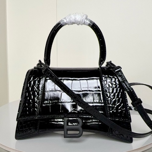 Balenciaga 발렌시아가 바렌시아가 크로커다일 엠보 블랙 아워글래스 탑핸들백 S 23CM