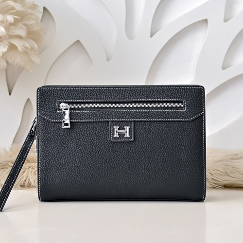 Hermes 에르메스 남성 가죽 클러치백 블랙 26CM