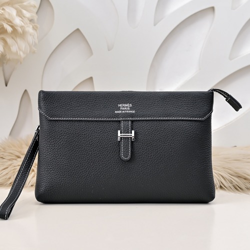 Hermes 에르메스 남성 가죽 스트랩 클러치백 블랙 28CM