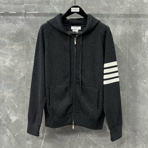 Thom Browne 톰브라운 클래식 사선완장 울 니트 후드 집업