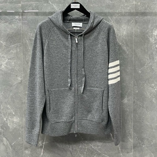 Thom Browne 톰브라운 클래식 사선완장 울 니트 후드 집업
