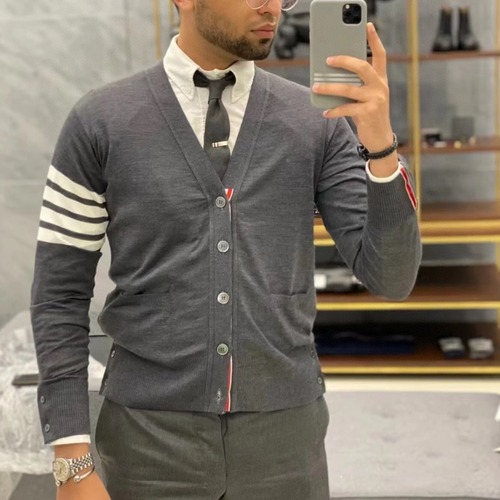 Thom Browne 톰브라운 사선 스트라이프 V넥 가디건 니트