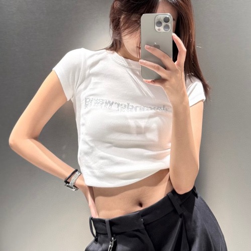 Alexander Wang 스톤 로고 크롭 반팔 티셔츠