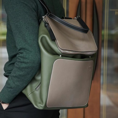 Loewe 로에베 고야 백팩 그린 배색 가죽 백팩 37CM