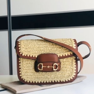 GUCCI 구찌 2022 홀스빗 1955 라피아 숄더백 602204 25CM