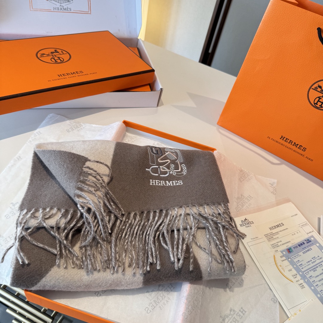 Hermes 에르메스 로고 양면 머플러 4