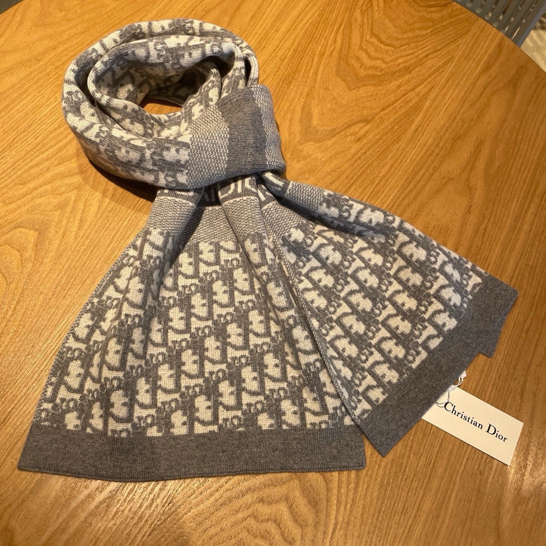Dior 디올 그레이 자카드 로고 양모 머플러 8